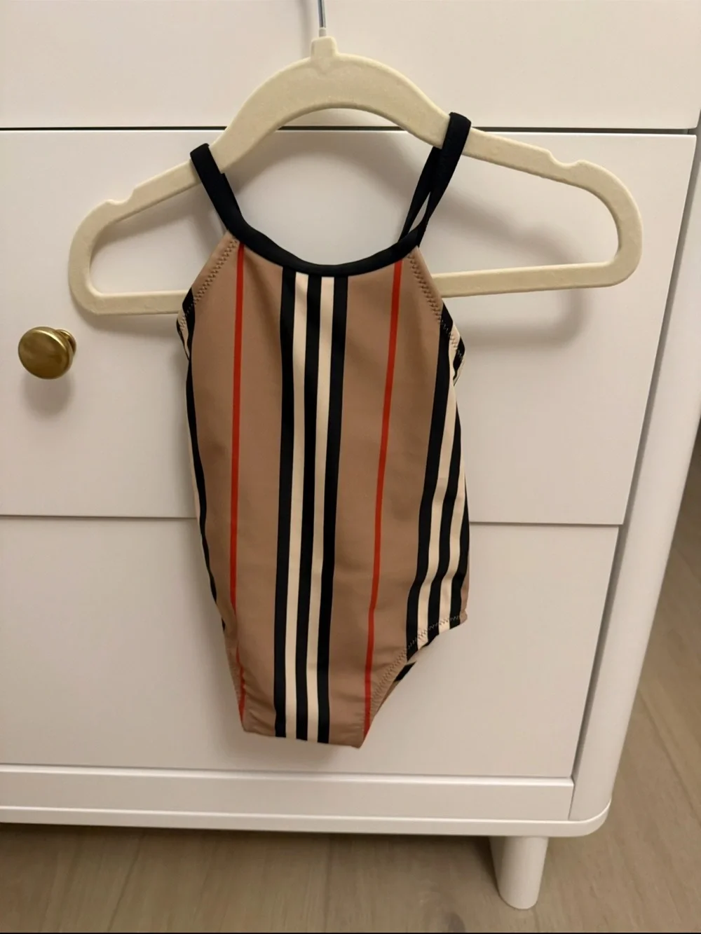 Burberry Kids One-Piece Swimsuit in Beige, Black, Red